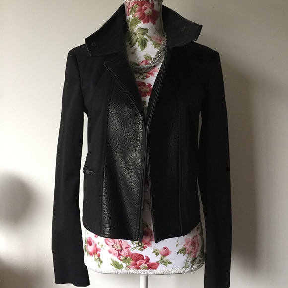 NWOT Theory Leather Trim Cotton Black Fitted Coat - Picture 3 of 8